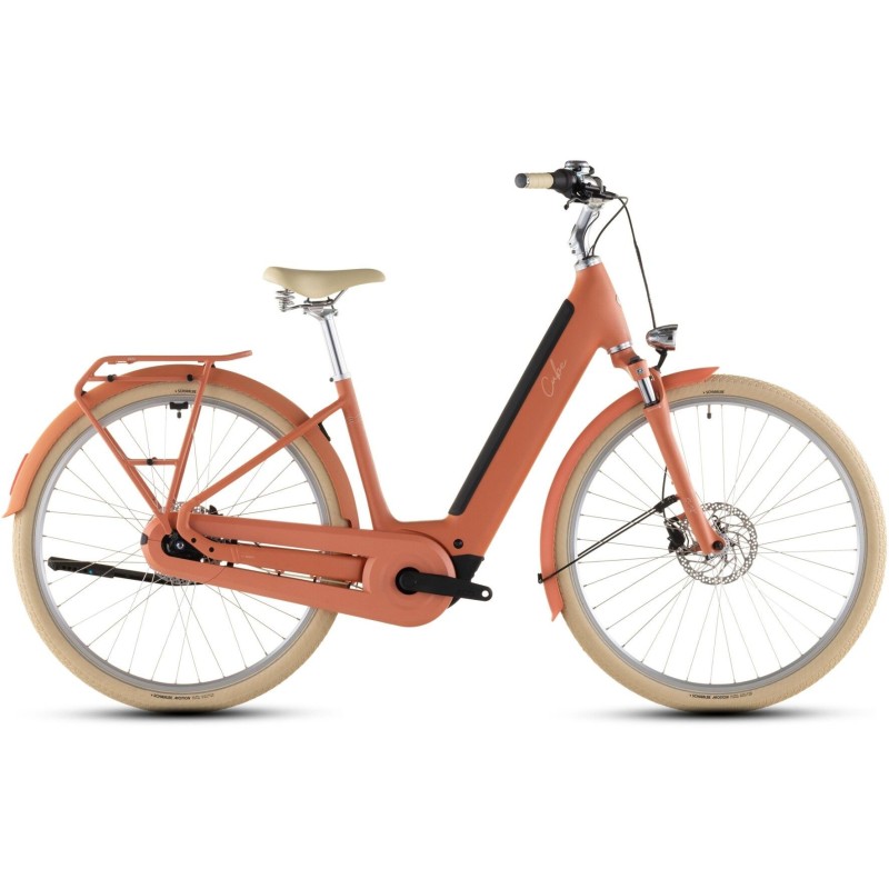 Vélo électrique rétro CUBE Aruba Hybrid couleur papaya n creme
