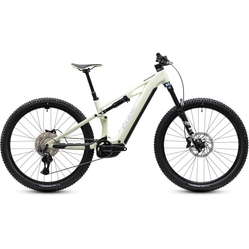VTT électrique CUBE Stereo Hybrid ONE44 HPC Race coloris jaune et lilas de profil